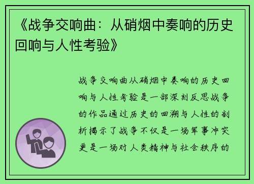 《战争交响曲：从硝烟中奏响的历史回响与人性考验》